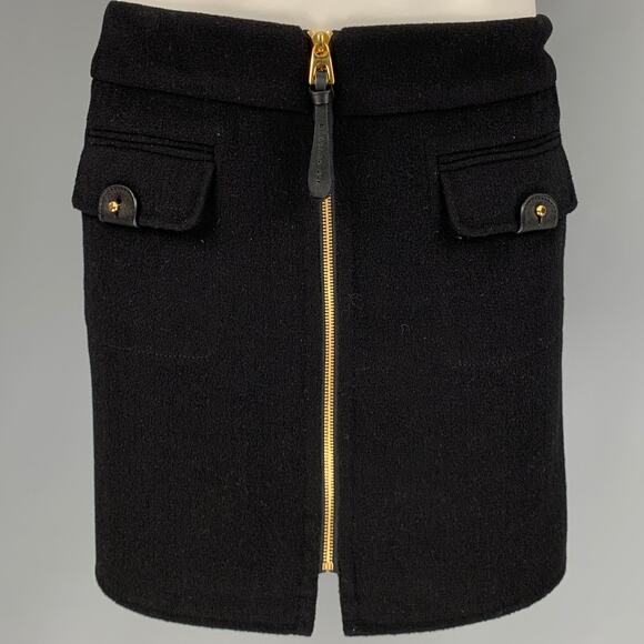 BARBARA BUI Size 8 Black Wool Cashmere Leather Zip Up Mini Skirt - Picture 1 of 5